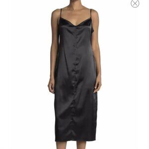 AFRM Black v neck satin midi adjustable straps slip dress Size XL